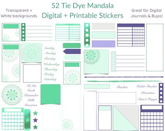 Tie Dye Mandala Sticker Pack | Planner & Journal Stickers (Digital Download)