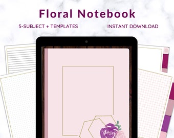 Floral 5-Subject Digital Notebook | Hyperlinked Templates (Digital Download)