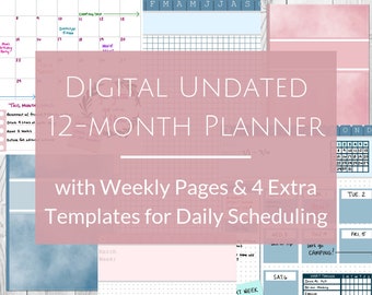 12-Month Digital Planner - Undated (PINK) | Hyperlinked Monthly, Weekly, Daily Spreads