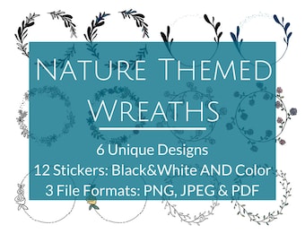 Nature Wreaths for Journals, Planners, Diaries, Calendars, etc. | Digital & Print | Coloring Stickers