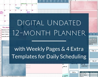 12-Month Digital Planner - Undated (BLUE) | Hyperlinked Monthly, Weekly, Daily Spreads