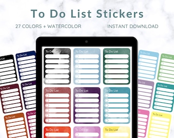 To Do List Stickers | Planner & Journal, 27 Colors (Digital Download)