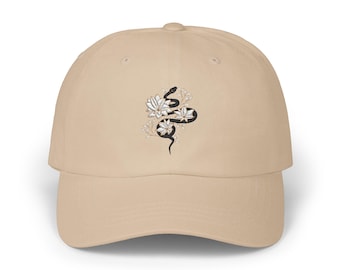Embroidered Dad Cap – Mystic Snake and Lotus Flower Hat