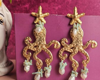 Octopus earrings gold