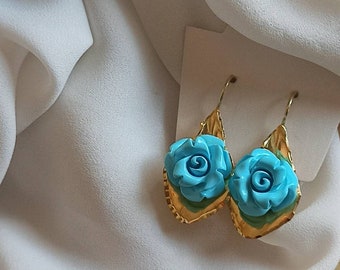 925 Drop Earrings with Turquoise Paste Roses