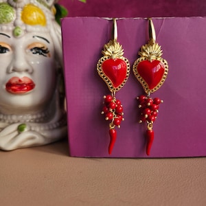 Sacred Heart earrings red