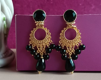 Chandelier Earrings with black Onyx stones