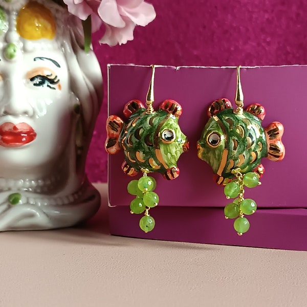 Sicilian Earrings with Sicily Ceramic Fishes