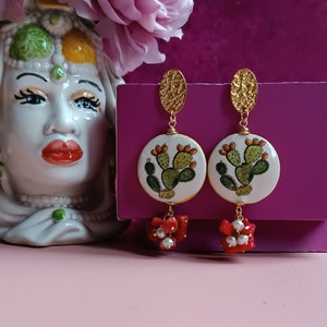 Sicily ceramic earrings with Bamboo Coral cluster