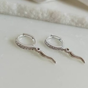 Tiny hoops with horn charms