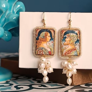 Sicily Ceramic tile earrings with pearl cluster