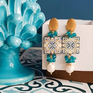Baroque style tile earrings