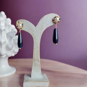 Blue Lapis Drop Earrings with Pearls