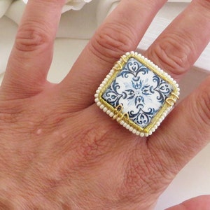 Handgefertigter Ring mit Caltagirone Keramikfliese