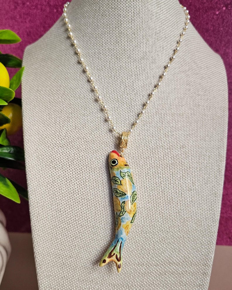 Rosary Chain Necklace With Sicily Ceramic Fish - Etsy