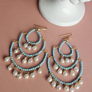 Chandelier Earrings with turquoise stones and pearls