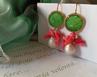 Pendientes Drop con Perlas Barrocas y Jade Verde