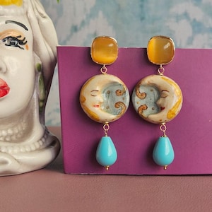 Sicilian Earrings with Sicily Ceramics and Turquoise drops