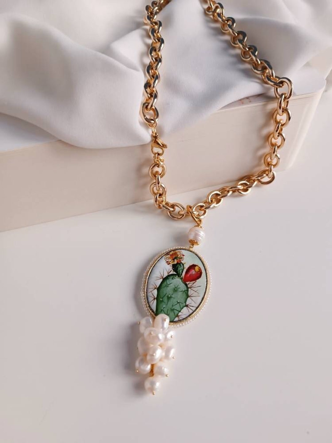 Chain Necklace With Sicily Ceramic Tile - Etsy Canada