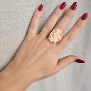 Vergulde 925 zilveren ring met Torre del Greco camee
