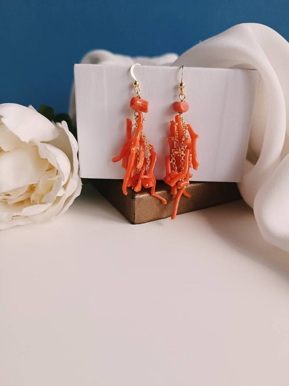 Boucles D'oreilles Argent 925 Avec Corail Rouge - Grappes - Neuf Avec étiquettes Delmaoro