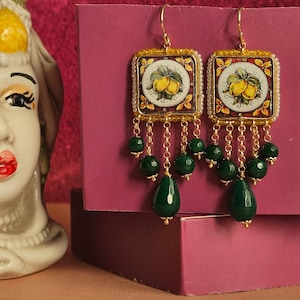Chandelier earrings with Sicily ceramic tiles
