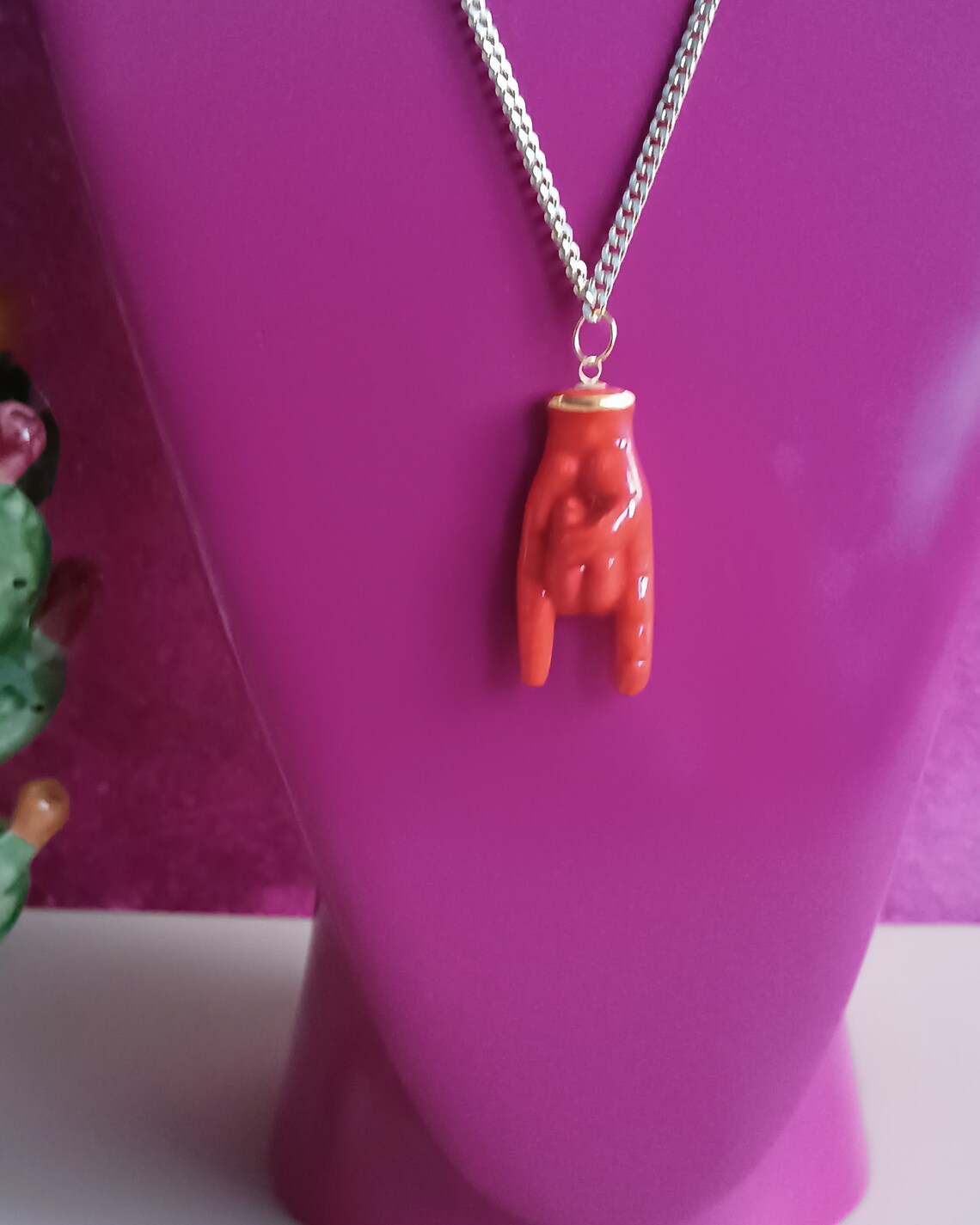 Chain Necklace With Sicily Ceramic Horn Hand - Etsy