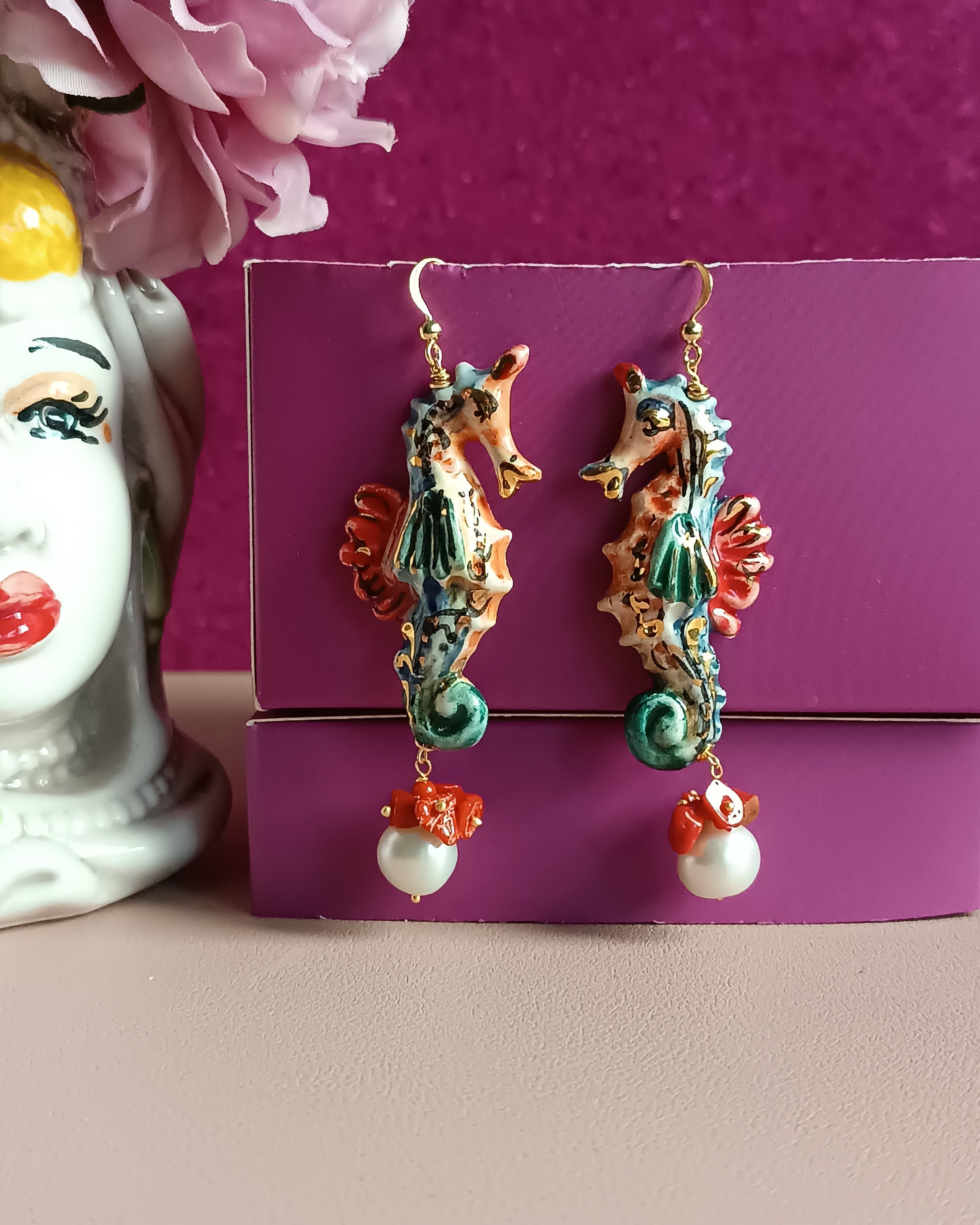 Orecchini A Cerchio Bohemien Con Perle Colorate - Fatti A Mano, Placcatura Oro, Leggeri, Vari Colori