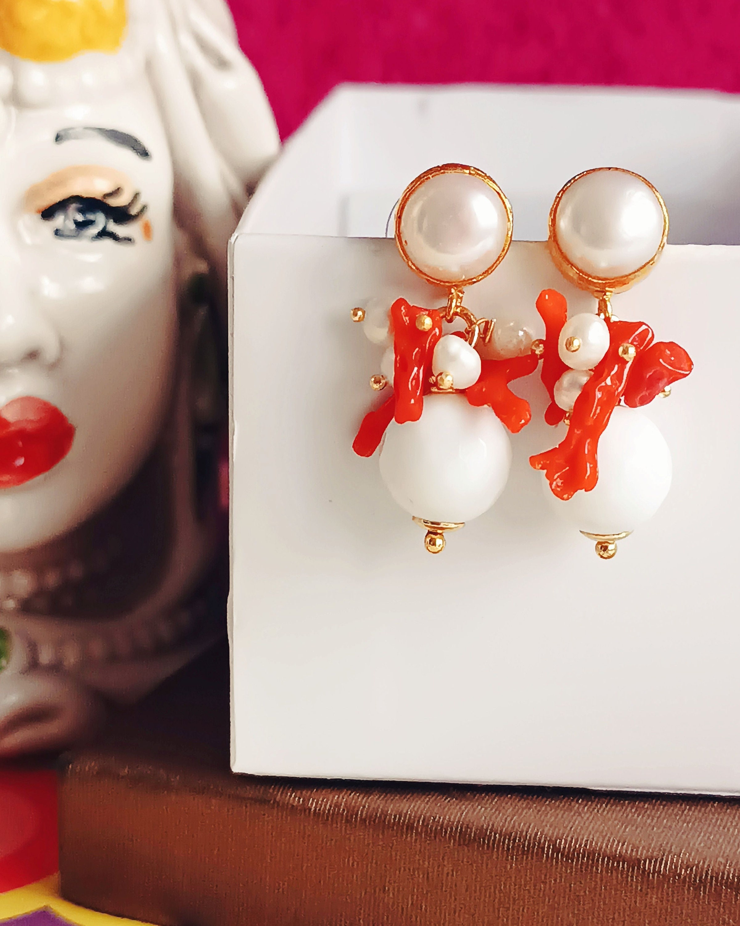 Boucles D'oreilles Pendantes En Agate Rouge - Crochet - Alliage - Neuf étiquettes