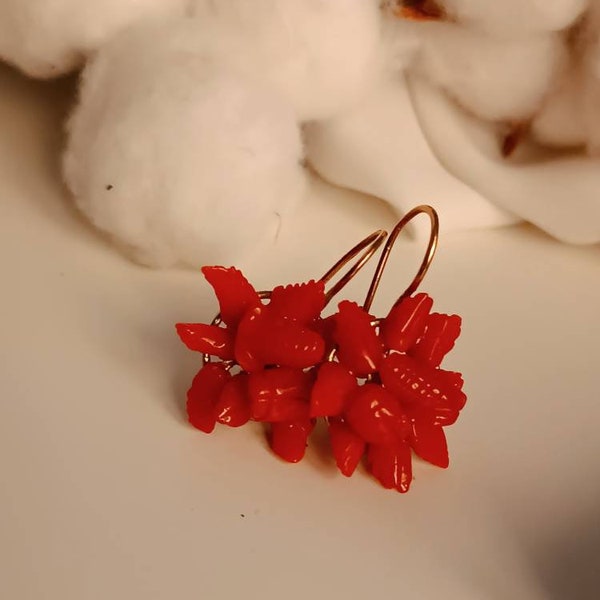 Red Coral Flower Earrings