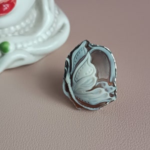 Bague victorienne en argent 925 avec camée papillon coquillage sardonique image 2