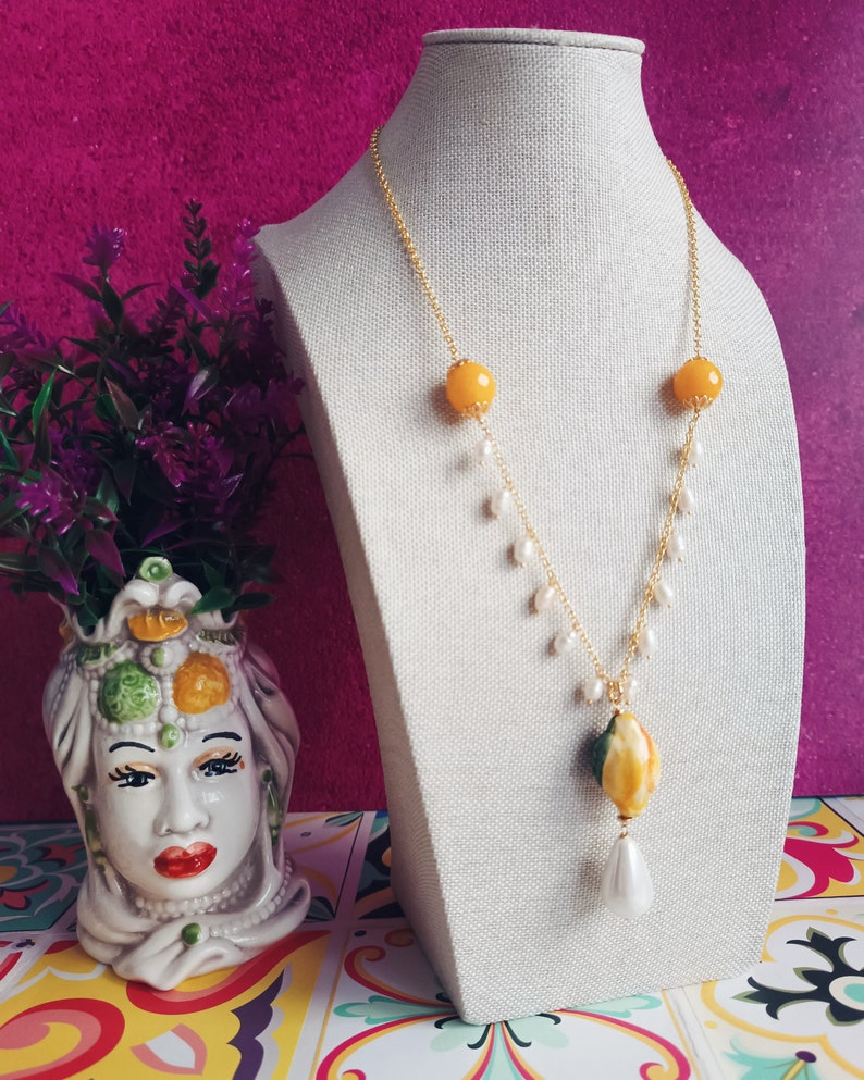 Gold Chain Necklace With Sicily Ceramic Lemon - Etsy