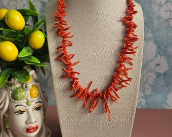 Collier En Argent 925 Avec Frange Corail Rouge Méditerranée - Longueur 48 Cm - Neuf