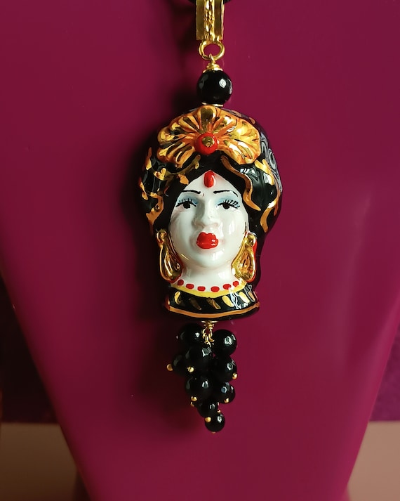 Collana Avalaya Con Perline In Ceramica Nera Lucida – Lunghezza 46 Cm + 6 Cm, Chiusura A Moschettone, Gioiello Elegante Donna