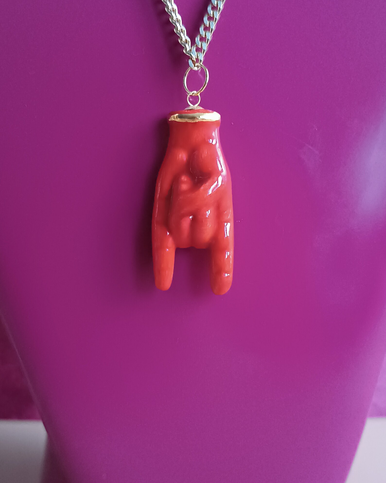 Chain Necklace With Sicily Ceramic Horn Hand - Etsy