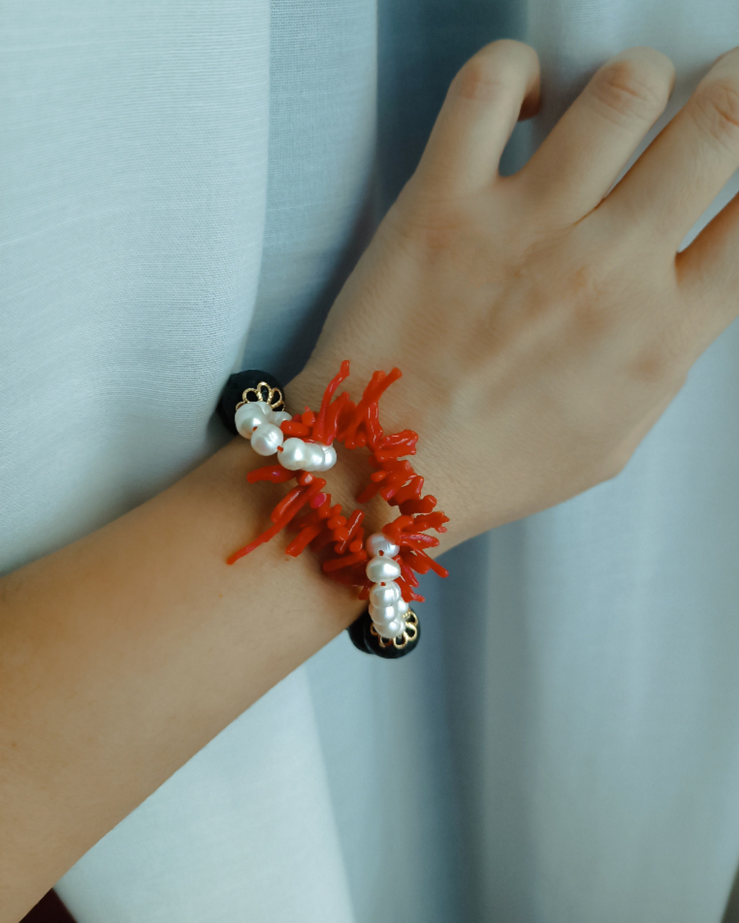 Red Coral Chunky Stretch Bracelet - Etsy