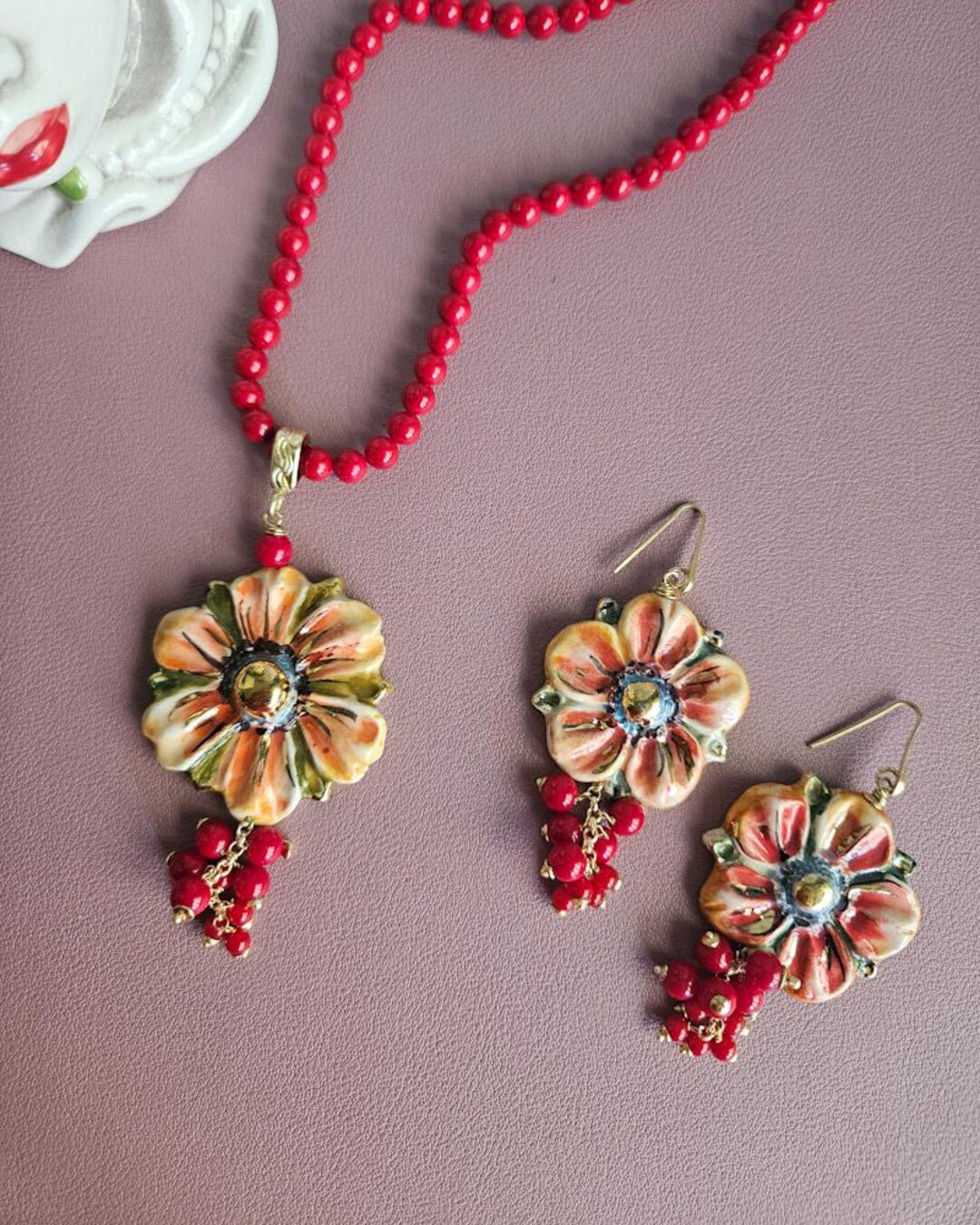 アクセサリー ネックレス 花 陶磁器 陶器 名窯 セット アクセサリー ネックレス 花 陶磁器 陶器 名窯 セット