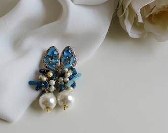 White Pearl Drop with blue coral branches