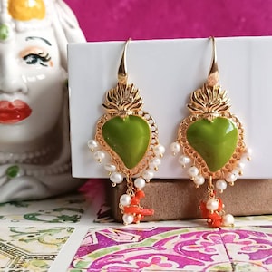 Sacred Heart earrings green