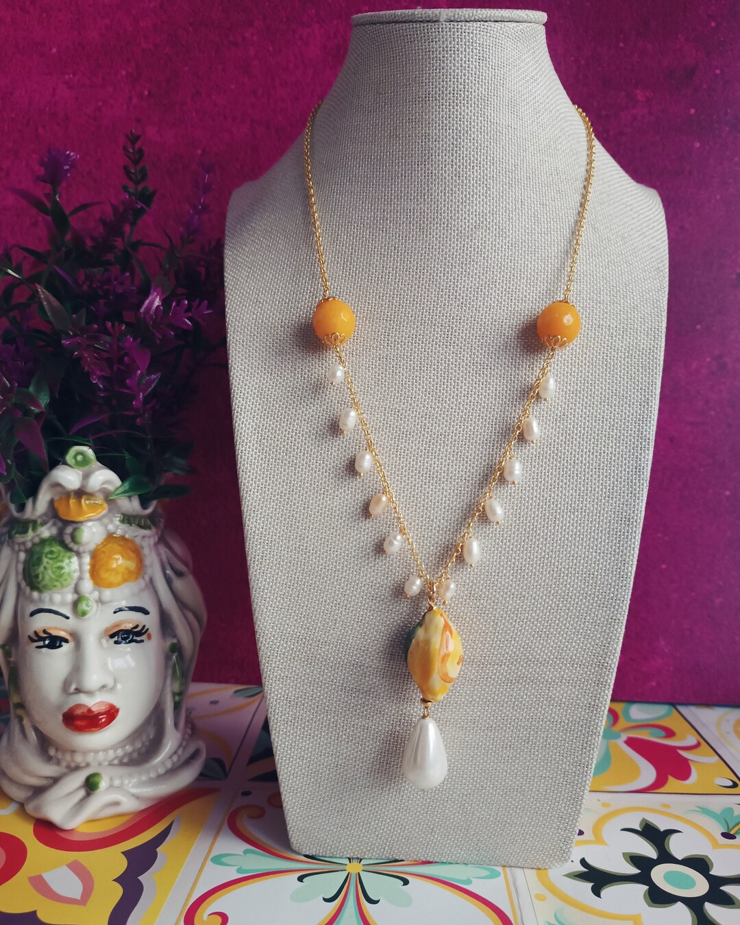 Gold Chain Necklace With Sicily Ceramic Lemon - Etsy Australia