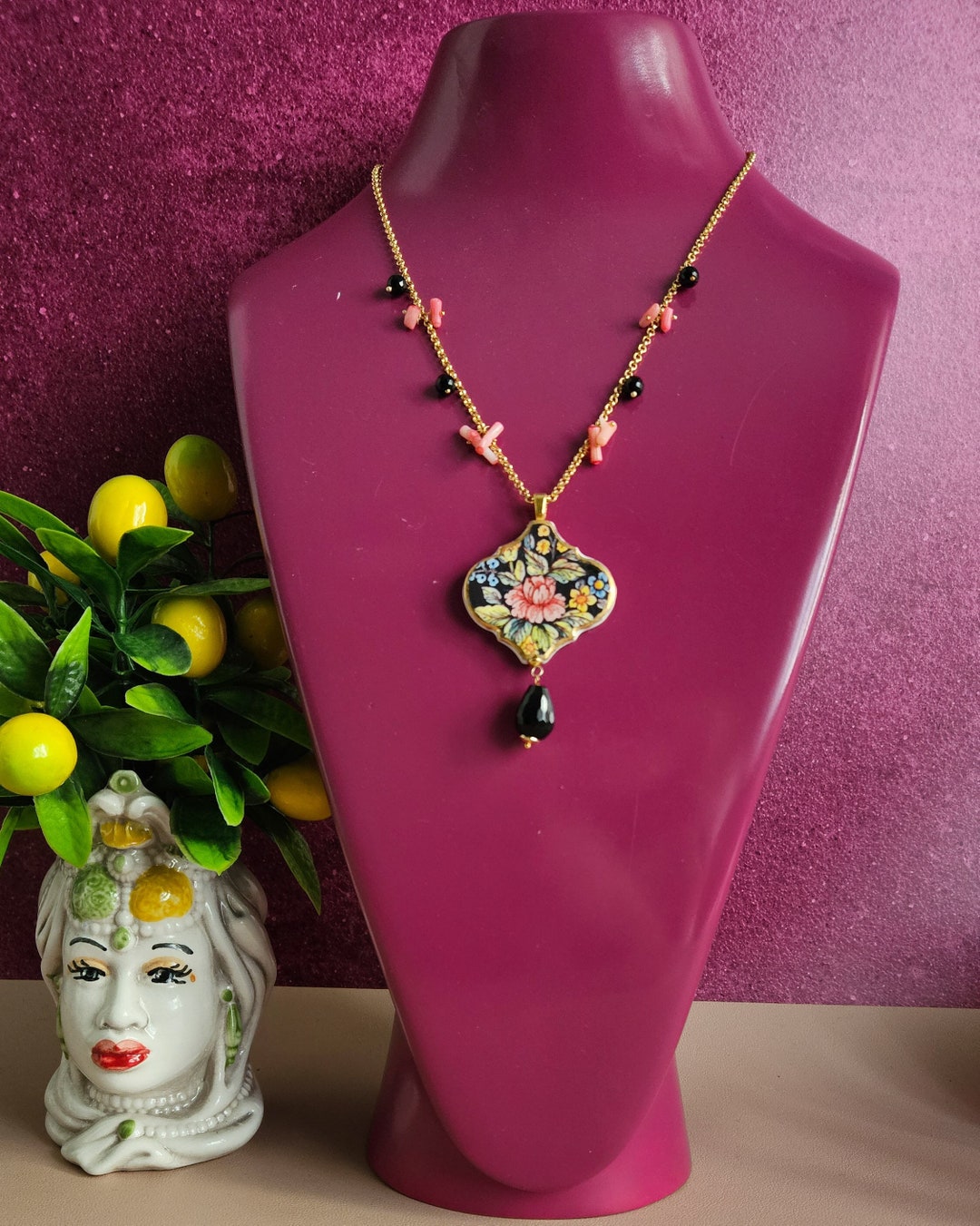 Chain Necklace With Sicily Ceramic Tile - Etsy