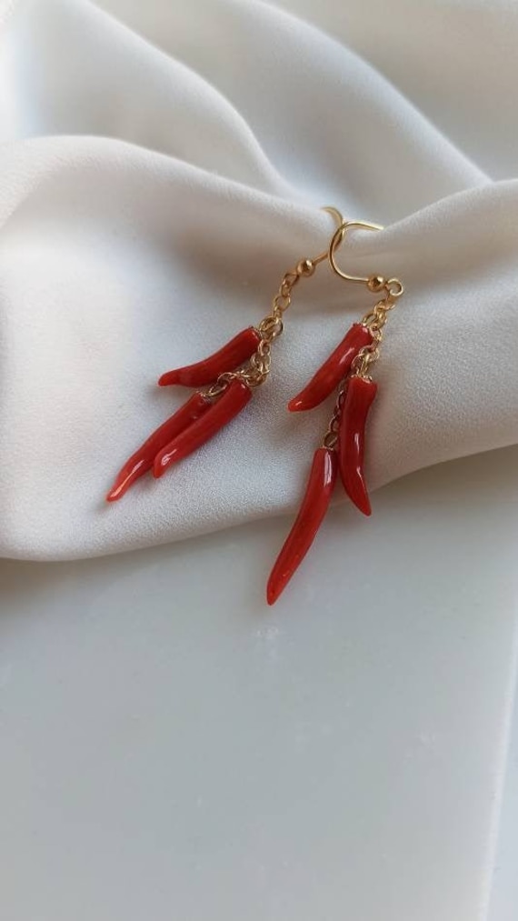Natural Coral Branch Drop Earrings Handmade~ Real Coral!!! 