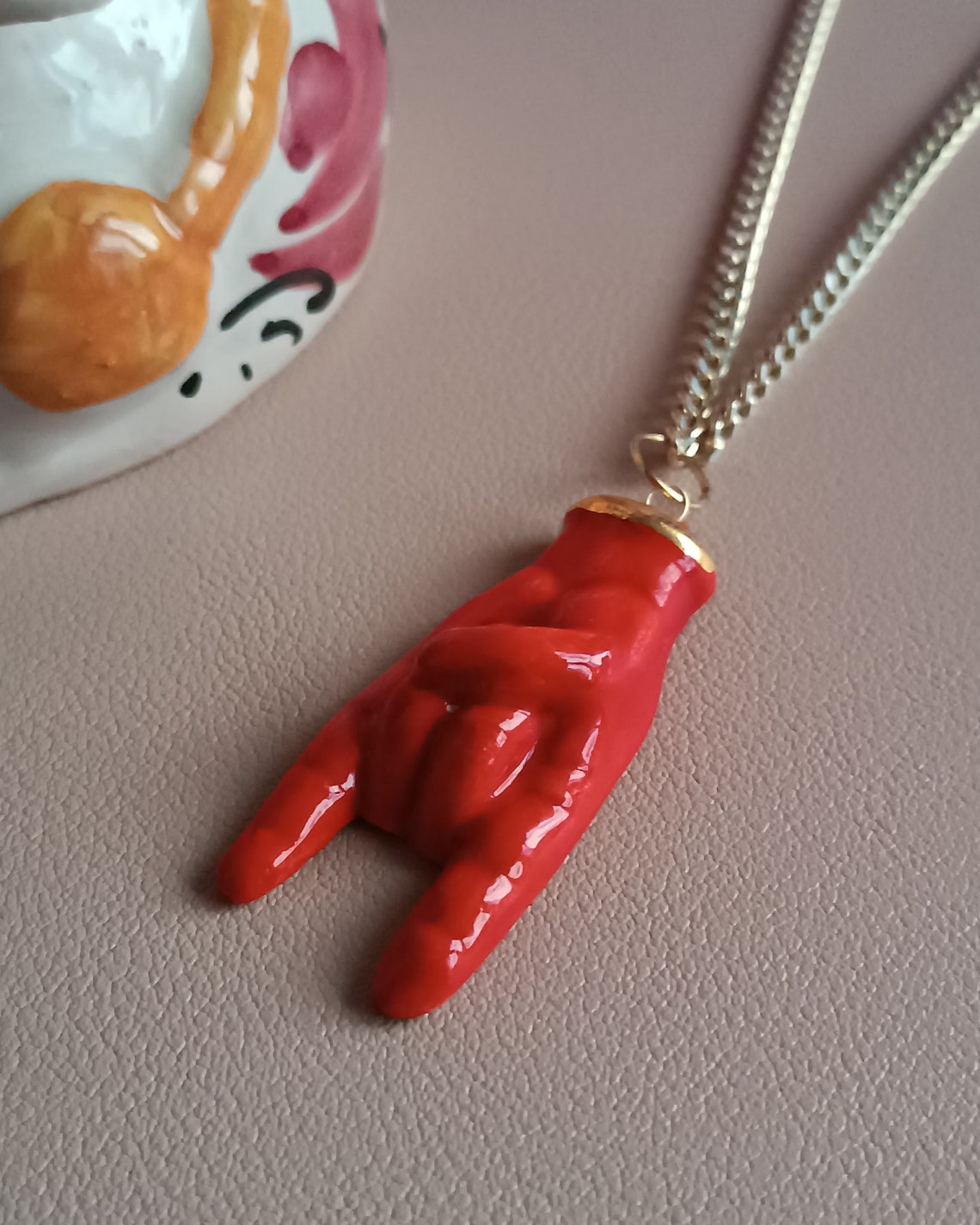 Chain Necklace With Sicily Ceramic Horn Hand - Etsy