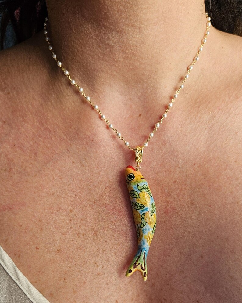 Rosary Chain Necklace With Sicily Ceramic Fish - Etsy
