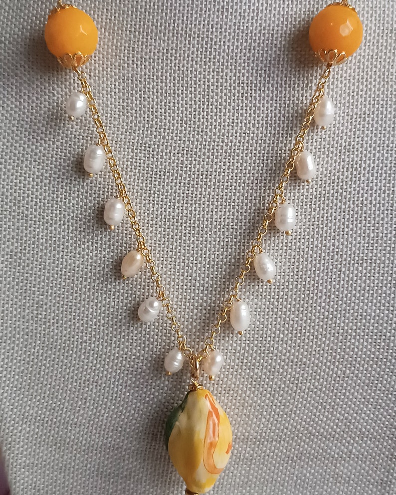 Gold Chain Necklace With Sicily Ceramic Lemon - Etsy