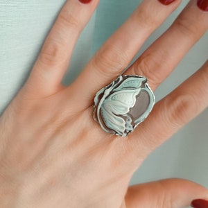 Bague victorienne en argent 925 avec camée papillon coquillage sardonique image 5