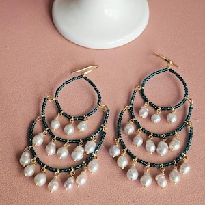 Chandelier Earrings with blue crystals and pearls