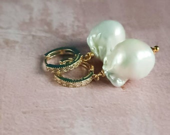 CZ 925 hoop earrings with Baroque Pearls
