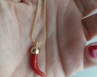 Collana Cornetto Corno Rosso Portafortuna Uomo Donna In Argento 925 Idea Regalo (40