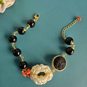 Bracciale Donna, Pietra Naturale di 4 mm con Perline a Cuore